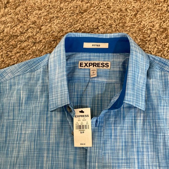 NEW Express Fitted Button Up Men's Size Small Blue Striped Long Sleeve Cotton - Picture 3 of 5